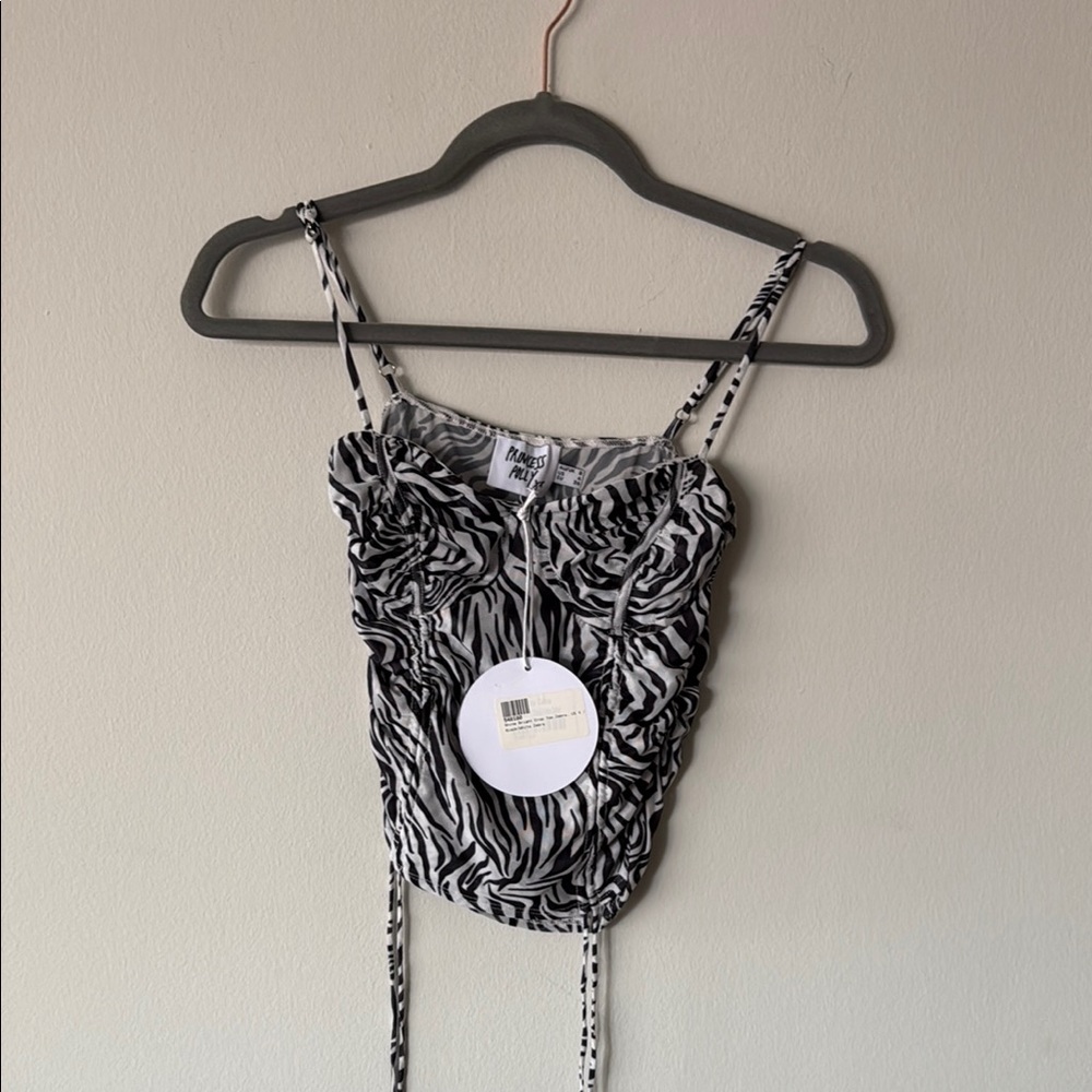 PrettyLittleThing Black and White Ruched Camisole Tank Top